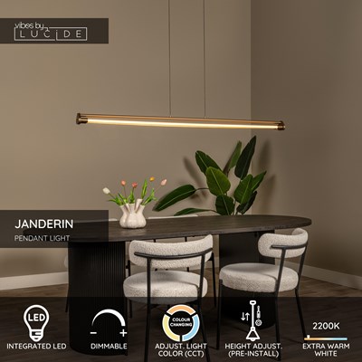 Lucide JANDERIN - Pendant light - LED Dim. - CCT - 2x16,5W 2200K/3300K - Hand Wave Sensor - Champagne Color | Vibes